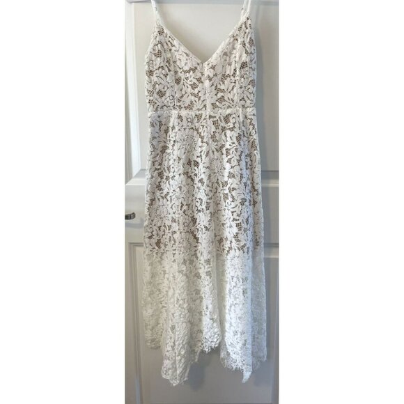 Lulus One Wish White Crochet Lace Midi Dress with Handkerchief Hem S Womens - Picture 1 of 6